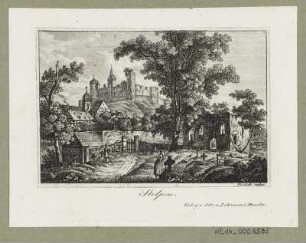Ansicht von Stolpen, Radierung, 1840 : Stolpen / Peschek sculps. - Dresden : Otto u. Lehmann, [ca. 1840]. - 1 Kunstblatt : Radierung ; 10,5 x 7,5 cm