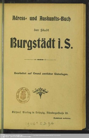 1905: Adress- und Auskunfts-Buch der Stadt Burgstädt i. S.