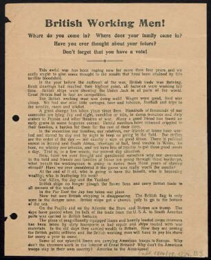 British working men! : Where do you come in? Whre does your family come in? Have you ever thought about your future? Don't forget that you have a vote! ...