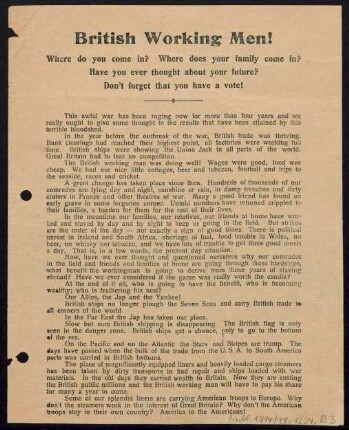 British working men! : Where do you come in? Whre does your family come in? Have you ever thought about your future? Don't forget that you have a vote! ...