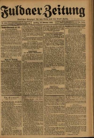 Ausgabe vom Freitag, den 20. Oktober 1922.