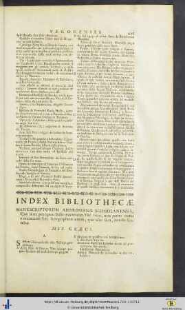 Index Bibliothecae Manuscriptorum Ambrosianae Mediolanensis …
