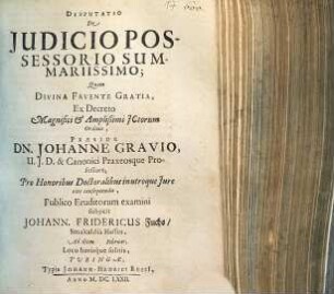 Disputatio De Judicio Possessorio Summariissimo