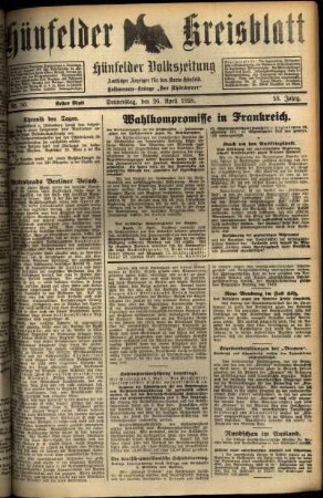 Erste Ausgabe vom Donnerstag, den 26. April 1928.