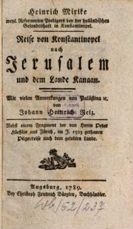 Reise von Konstantinopel nach Jerusalem