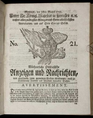 No. 21. Montags, den 26ten Majus, 1755.