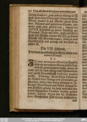 Die VIII. Historie. Von dem wunderbaren Ende eines vornehmen Mannes.