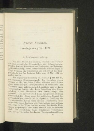 Zweiter Abschnitt. Gesetzgebung vor 1879.