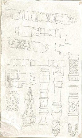 Zocher, Ernst; Architektur- Ornament- und Figurenstudien - Säulen (Teilansichten, Details)