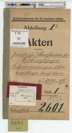 Preuß. Min. f. Volkswohlfahrt. Kassenanweisungen über bewilligte Beihilfen. Nebenstück