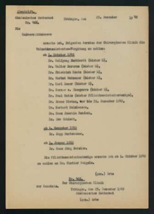Abschrift: Akadem. Rektoramt. 23.12.1949