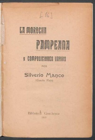 La morocha pampeana y composiciones varias