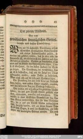 Der zweyte Abschnitt. Von dem gewöhnlichen sonntäglichen Gottesdienste und dessen Einrichtung.