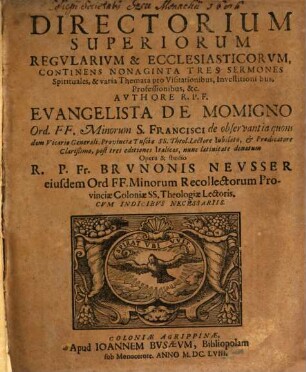 Directorium Superiorum regularium et ecclesiasticorum ...