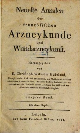 Neueste Annalen der französischen Arzneykunde und Wundarzneykunst, 2. 1793