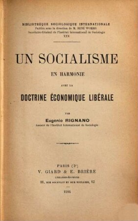 Un Socialisme en harmonie avec la doctrine économique libérale