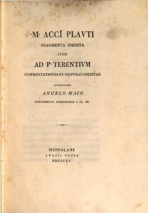 Fragmenta inedita, item ad P. Terentium Commentationes et Picturae ineditae