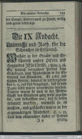 Die IX. Andacht. Unterricht und Rath, für die Schwachen im Erkäntniß
