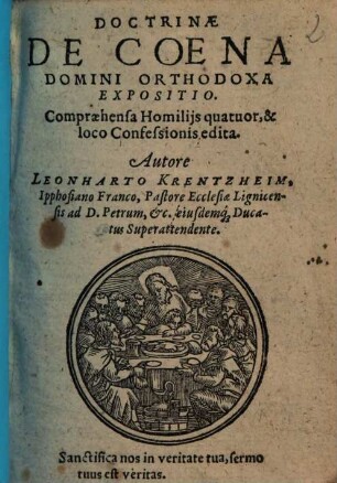 Doctrinae de coena Domini orthodoxa expositio : comprehensa homiliis quatuor ...