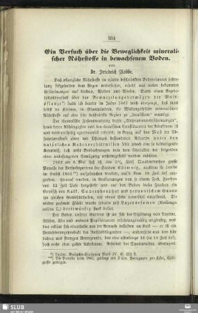Ein Versuch über die Beweglichkeit mineralogischer Nährstoffe in bewachsenem Boden