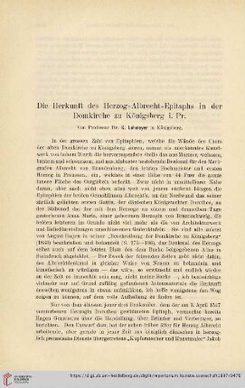 20: Die Herkunft des Herzog-Albrecht-Epitaphs in der Domkirche zu Königsberg i. Pr.