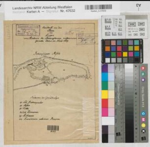 Lippe: Ausschnitt aus dem Plan der Lippe von Stockum bis Beckinghausen, aufgenommen vom Geometer Delius im Herbst 1819