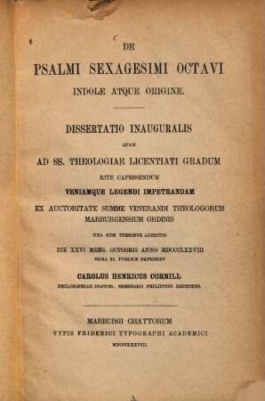 De Psalmi sexagesimi octavi indole atque origine