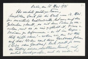 Brief von Carl F. W. Behl an Margarete Hauptmann