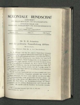 Sir H. H. Johnston und die politische Neuaufteilung Afrikas.