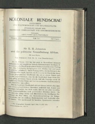 Sir H. H. Johnston und die politische Neuaufteilung Afrikas.