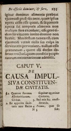 Caput V. De Causa Impulsiva Constituendæ Civitatis.