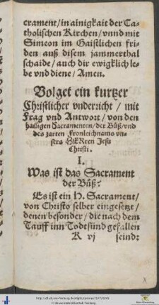 Ein kurtzer Christlicher underricht von den hailigen Sacramenten