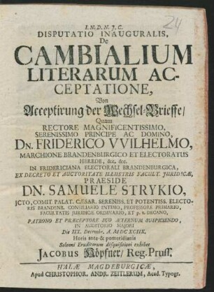 Disputatio Inauguralis, De Cambialium Literarum Acceptatione