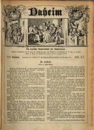 Daheim : ein deutsches Familienblatt mit Illustrationen. 8,[a]. 1872