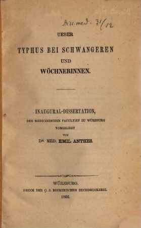 Ueber Typhus bei Schwangeren und Wöchnerinnen