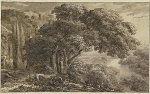 Klassische Flußlandschaft mit Ruinen