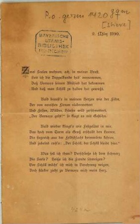 Gedicht : [Vorgetragen bei den "Zwanglosen".]