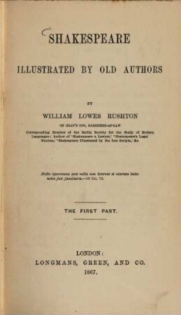 Shakespeare illustrated by old authors, 1
