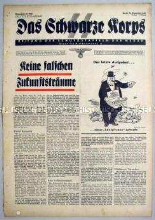 Wochenzeitung der SS "Das Schwarze Korps" u.a. mit einem Leitartikel zur deutschen Kolonialpolitik