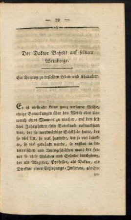 Der Doktor Bahrdt auf seinem Weinberge.