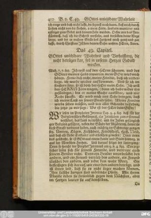 Das 49. Capitel. Gottes unfehlbare Wahrheit und Verheissung, die nicht betrügen kan, soll in unserm Hertzen Geduld wircken.