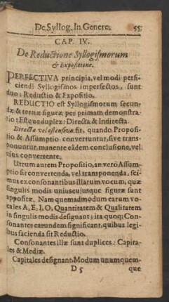 Cap. IV. De Reductione Syllogismorum [et] Expositione.