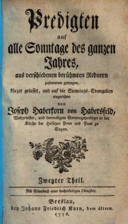 Predigten auf alle Sonntage des ganzen Jahres, 2