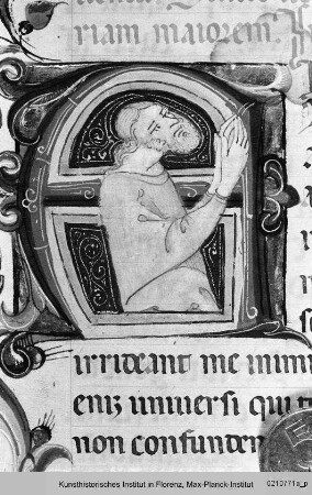Missale : Historisierte Initiale A: Bärtiger Mann, die Hände zum Gebet erhoben