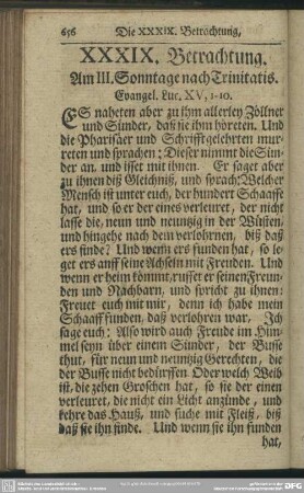 XXXIX. Betrachtung. Am III. Sonntage nach Trinitatis. Evangel. Luc. XV, 1-10