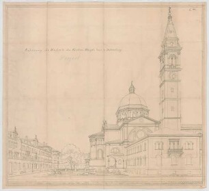 Thiersch, August ; München - Schwabing; Kath. Pfarrkirche St. Ursula - Westseite (Perspektive)