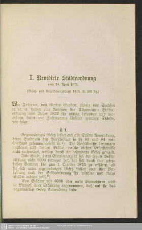 I. Revidirte Städteordnung vom 24. April 1873