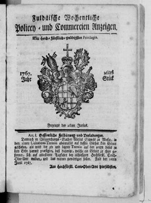 26tes Stück, Ausgabe vom 26. Junius 1767