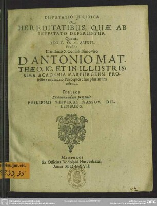 Disputatio juridica de hereditatibus ...