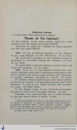 Registrum primum reverendi vicarii ordinis predicatorum magistri Thome de Vio Caietani.